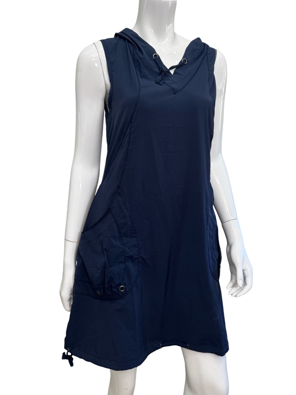 WEARABLES Navy Blue Hooded Sleeveless Swim Cover-Up Dress Tunic Pockets Beach S
